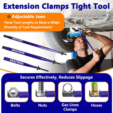 Offset Extension Wrench Kit With Clamps And Drive Adapters 1/2, 1/4, 3/8, used for auto repair, displaying adjustable clamps