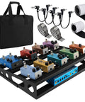 Heavy Duty Guitar Pedal Board With Power Supply Tray For Road Gig, 15.7 By 12.2 By 3.1 Inches, Metal Black with accessories