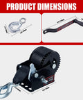 Product dimensions of Heavy Duty 600 Lb Boat Trailer Winch With Black Polyester Strap Anti Slip Handle Hand Crank Two Way Ratchet Forward And Backward For ATV UTV Jet Ski Small Trailer