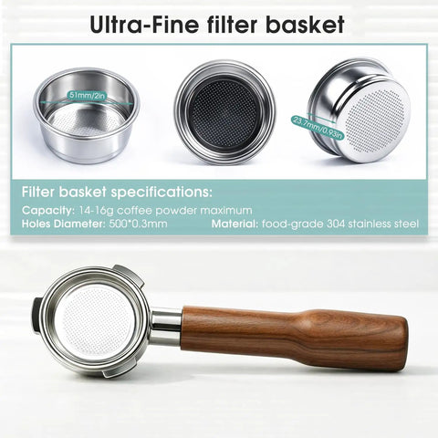 51mm Portafilter With Two Spouts For Gevi Casabrews CM5418 3700 Series And Mr Coffee Espresso And Cappuccino Machines, rosewood handle