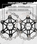Ultra Light Floating Disc Brake Rotor For Mountain Bikes With Six Bolts 160Mm 180Mm And 203Mm Sizes 2.0 mm Thick Made Of Stainless Steel And 7075 T6 Aluminum Alloy Fits MTB Road And BMX Black Red Ride Ready showing front and back view
