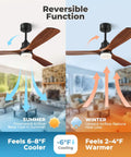 60 Inch Smart Ceiling Fan With Lights For Outdoor Patio And Covered Porch, showing reversible function with real wood blades