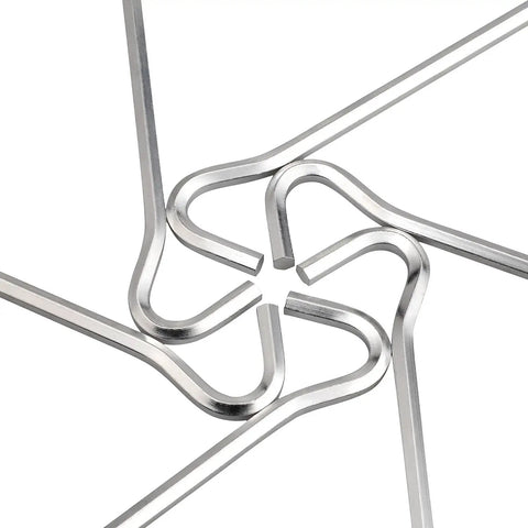 Close-up of Heavy Duty Aluminum Tent Pegs Set, 12 Pack With Hooks, 7 Inch Hexagon Rod Stakes For Hard Ground