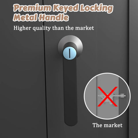 Premium keyed locking metal handle on 6x10 Ft Outdoor Storage Shed Galvanized Metal With Lockable Door And Vents Weatherproof Garden