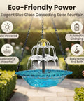 Solar Powered Hanging Bird Bath Fountain With Cascading Water Feature For Gardens And Patios displayed in garden.