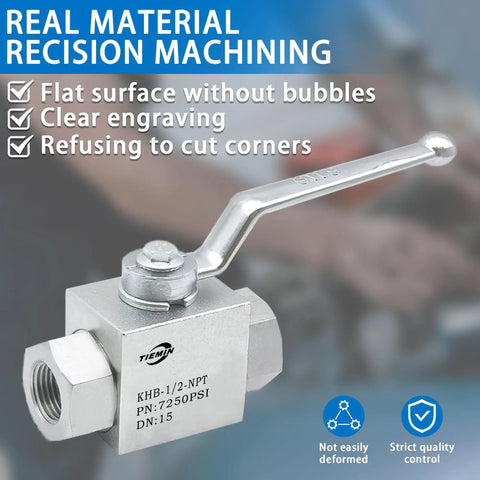 Beefy High Pressure Hydraulic Ball Valve 1/2 Inch, 7250 PSI, 2 Way NPT, carbon steel, zinc finish, lever handle, real material machining