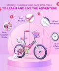 Girls 16 Inch BMX Bike With Training Wheels, Utility Basket And Streamers, Pink Kid Bike For Beginners, Lightweight Steel Frame
