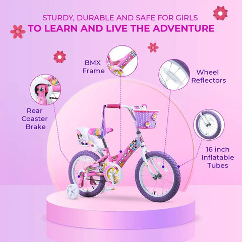 Girls 16 Inch BMX Bike With Training Wheels, Utility Basket And Streamers, Pink Kid Bike For Beginners, Lightweight Steel Frame