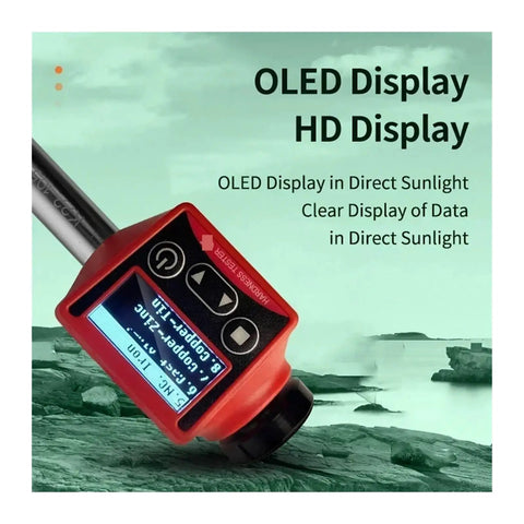 Heavy Duty Six In One Metal Hardness Tester For Tool Steel Stainless Cast Iron Copper Zinc And Aluminum With Dead On Accuracy and rugged OLED display in bright sunlight.
