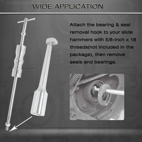 Beefy Yet Easy To Use Heavy Duty Slide Hammer Pulling Hook Attachment For Bearing And Seal Removal tool in use on machinery
