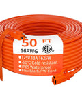 Heavy Duty 50 Ft Outdoor Extension Cord Waterproof 16 Gauge 3 Conductor SJTW 3 Prong Grounded Power Cable Orange ETL Listed