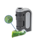 MicroBrite Plus 60x 120x LED Lighted Pocket Microscope Set Of 4 For Grab And Go Inspecting With Aspheric Internal Lens System Compact Portable Magnification For Home Lab Hobby And Fieldwork Requires 1 AA Battery Not Included Black And Grey, close-up on leaf