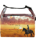 Desert Cowboy Ride Lunch Bag Insulated Tote For Women And Men High Capacity with sunset and cowboy design.