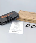 Foldable 36W USB Solar Panel Charger with IP57 Waterproof Outdoor Power Bank, packaging, manual, and carabiners