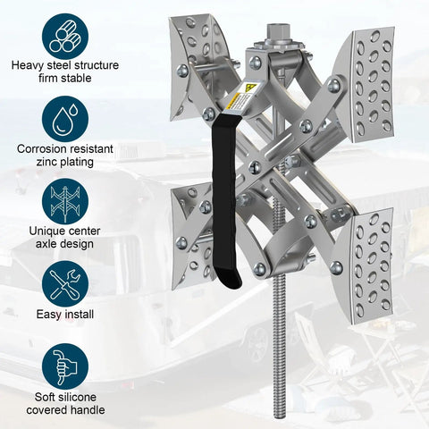 Beefy Heavy Duty RV X Chocks Wheel Stabilizers For Travel Trailers Pack Of 2 open 2 to 10 inches with wrench, heavy steel structure