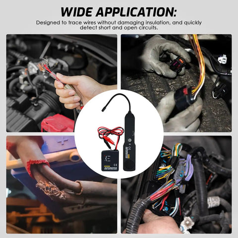 Easy To Use Automotive Circuit Tester For Quick Open And Short Circuit Checks in action and close-up with wiring focus