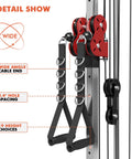 Detail of Wall Mount Cable Crossover Machine With Dual Pulleys And 19 Adjustable Positions for Home Gym, red color, close-up