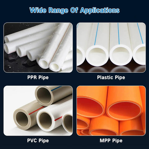 Wide range of PPR, plastic, PVC, and MPP pipes showcasing versatility for the 2 Piece Pipe Threading Tool Kit For 1/2 And 3/4 Inch Internal External Threads.