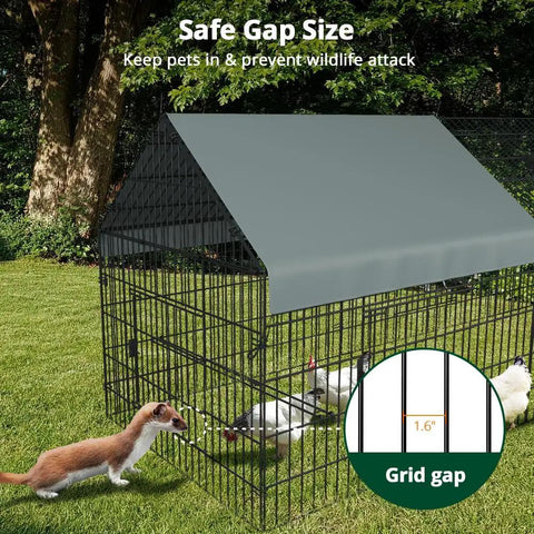 Weatherproof Outdoor Chicken Coop with Heavy Duty Cover showing 1.6-inch grid gap preventing wildlife access