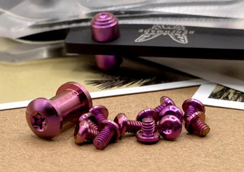 Titanium Purple Screws Set For 535 Bugout Knife Hardware Replacement Kit with Pivot Screws on display
