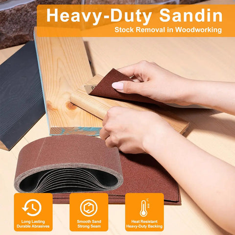Workhorse Grade 3 X 21 Belt Sander Sanding Belts 100 Grit Aluminum Oxide Abrasive Strips for woodworking and stock removal.