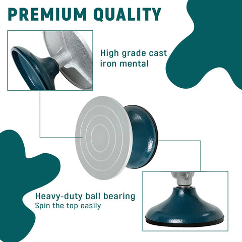 DUPDMKIN 7-inch all-metal pottery banding wheel with cast-iron disk and blue base, front view