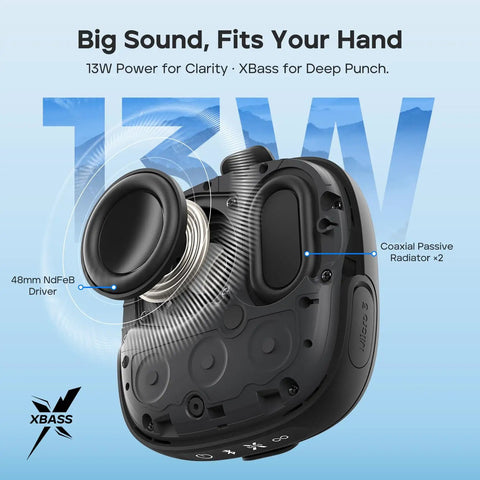 Exploded view of StormBox Micro 3 Portable Bluetooth Speaker With IP68 Waterproofing, highlighting internal XBass components.