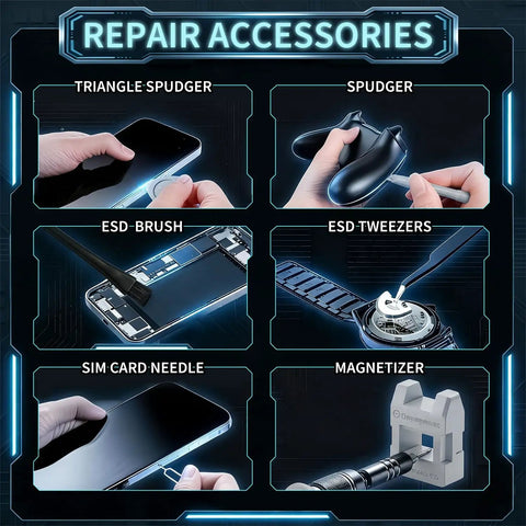 Repair accessories in 122 In 1 Precision Screwdriver Kit With 101 Magnetic Bits And 21 Tools for quick electronics fixes.