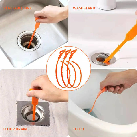 3 Pack 25 Inch Hair Snake Drain Clog Remover Tools Set For Sewer Toilet Shower Kitchen Sink And Bathroom Tub in use