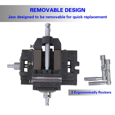 3 Inch Cross Slide Drill Press Vise For Mini Milling Machines And Bench Top Woodworking, removable jaw design with two rockers