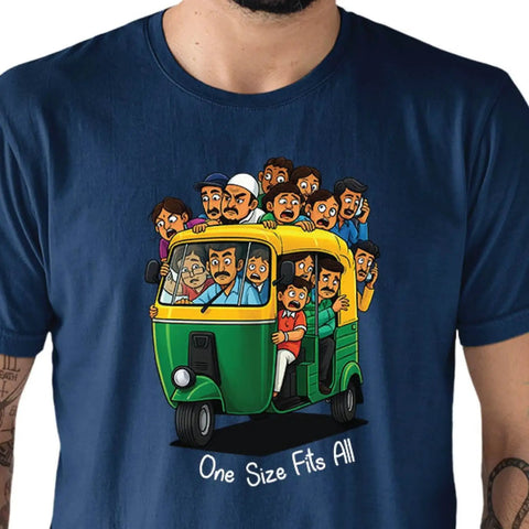 Premium Cotton Unisex T Shirt Featuring Dope Auto Rickshaw Graphic For Super Chill Everyday Vibes Ultra Soft Breathable Fabric In Classic Navy Blue One Size Fits All.