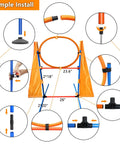 Diagram showing assembly instructions for All In One Dog Agility Training Kit For Epic Backyard Fun And Indoor Play With Tire Jump.