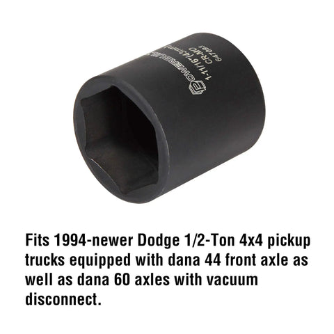 Dodge Spindle Nut Socket, Half Inch Drive, Six Point, One And Eleven Sixteenths Inch, impact socket for Dana axles