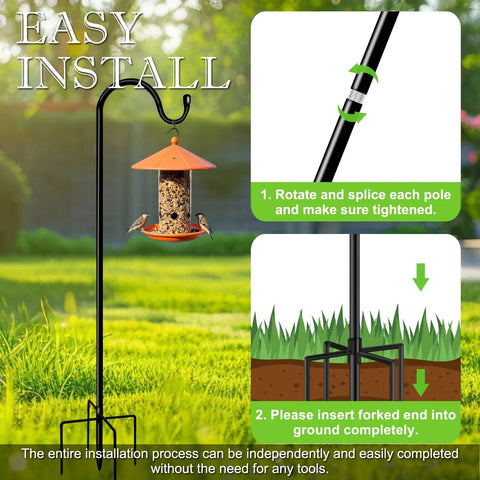 Diagram showing assembly of a 42-Inch Shepherds Hooks For Outdoor 42 Inch Garden Bird Feeder Pole With Five Prongs Base Adjustable For Hanging Flower Baskets Plant Pots Solar Lanterns Wind Chimes All In One Wedding Decor 1 Pack