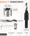 15mm Hole Saw Cutter Kit with 4241 High Speed Steel blade, drill bit, hex key, and spring for thin metal and PVC boards.