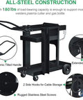 Diagram of 3 Tier Rolling Welding Cart For Mig Tig Arc Plasma Cutter Machines, showing features like 180 lb capacity and cable hooks