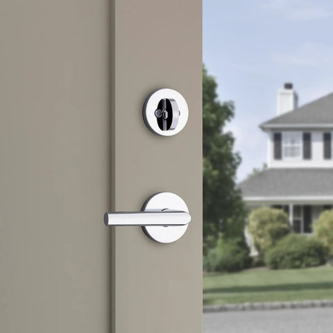 Milan Deadbolt Lock In Satin Nickel For Exterior Front Door Keyed Entry Pick Resistant SmartKey Rekey Security Single Cylinder Bolt With Microban Protection Easy Install on a door