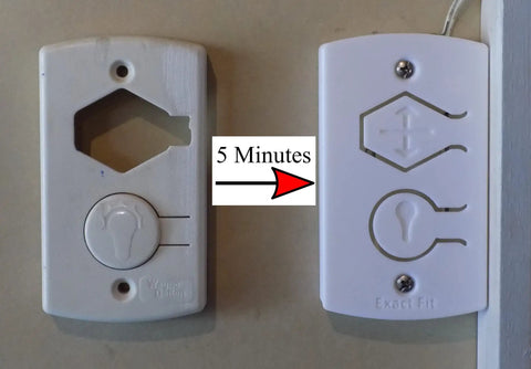 White Two Button Cover Plate For Garage Door Wall Station And Remote Opener Fits Classic Drive Quantum And Prodrive Openers Easy Five Minute Install With Minimal Button Movement To Prevent Breakage No Fuss - side by side installation comparison showing old and new plates