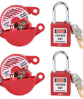 Heavy Duty Gate Valve Lockout Set With Keyed Alike Safety Padlocks, Built Tough Industrial Grade Locks, for 1 to 2 1/2 inch valve dia