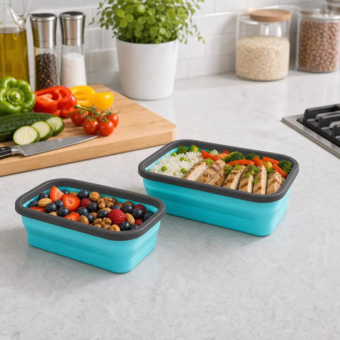 4 Pack Space Saving Collapsible Food Storage Containers With Lids For Small Kitchens And On The Go Living Includes 12 Oz 17 Oz 27 Oz 