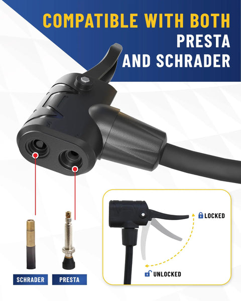 Digital Bike Tire Inflator With Pressure Gauge For Presta And Schrader Valves Universal Air Chuck Adapter close-up image