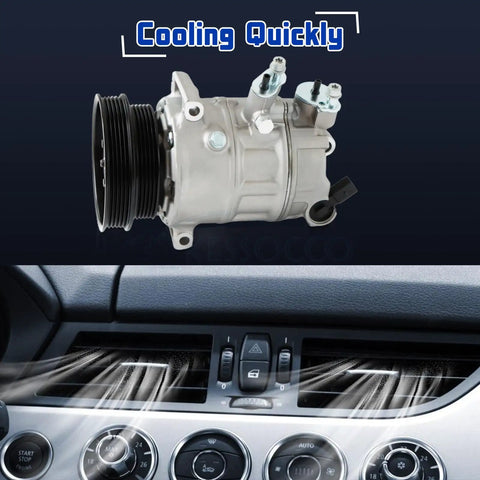 Heavy Duty 12V Auto AC Compressor With Clutch Makes A Quick Straight Swap For Vw Beetle Golf Passat And Tt Rs Quattro Units That Chill You Down Real Nice installed in vehicle dashboard with cold air flow.