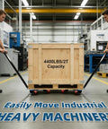 Two workers using Anteqip 4400Lb Heavy Duty Machine Skates For Moving CNC Mills and Industrial Equipment with a wooden crate.