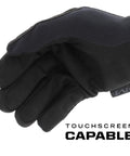 Close-up of Original Tactical Glove With Mega Grip For Real Slip Free Handling Tough As Nails Impact Resistant Safety Gear That Works With Touchscreens Built For Work Or Dyi Medium Covert Black showing touchscreen capability.
