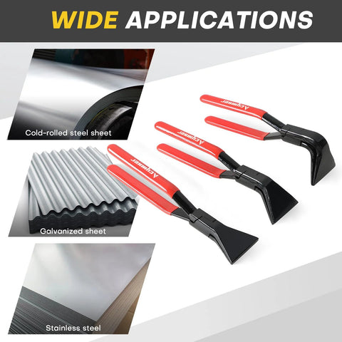 Acymner 3-piece sheet metal bending plier set with red handles and black jaws for 45°/90° bends