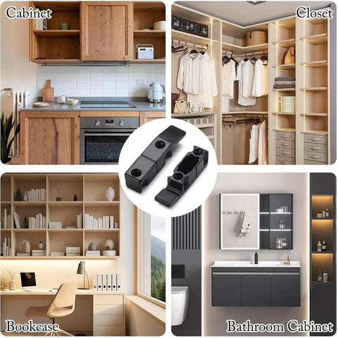 10Pcs Corner Brace Hinge Fasteners For Kitchen Cabinets Wardrobe Beds Tables And Furniture Panels shown in various settings