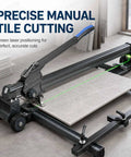 Heavy Duty Manual Tile Cutter Machine with Green Laser Guide and Steel Linear Rail for Large Format Tiles Up to 1200Mm in use on tile.