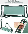 Foldable Garden Kneeler Seat With Soft Cushion Pad And Tool Pouch Portable Gardener Kneeling Bench shown folded and unfolded