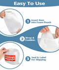 Move Day Must Have Moving Dish Packing Supplies Kit with 540 foam pouches showing steps to wrap and seal fragile items.