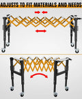 Heavy Duty Adjustable Roller Conveyor Stand With 18 Inch Wide Belt And Locking Swivel Casters in adjustable position for various materials.